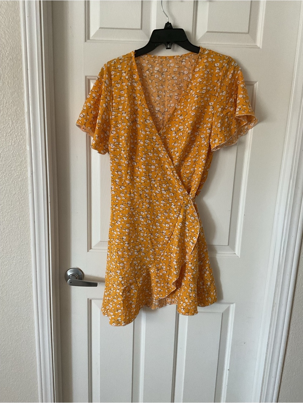 SHEIN Yellow Floral Wrap Mini Dress